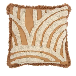 Housse de coussin brodée écru et ocre 45x45cm -terre brulée