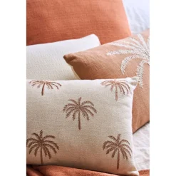 Housse de coussin brodée en coton écru 50x30cm - Nomadea