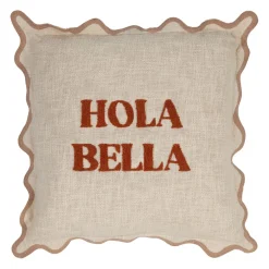 Housse de coussin brodée hola Bella en coton terracotta 45x45cm - Lumi