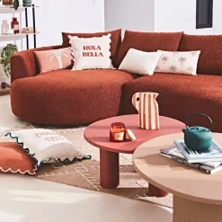 Housse de coussin brodée hola Bella en coton terracotta 45x45cm - Lumi