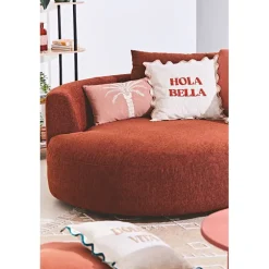 Housse de coussin brodée hola Bella en coton terracotta 45x45cm - Lumi