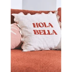 Housse de coussin brodée hola Bella en coton terracotta 45x45cm - Lumi