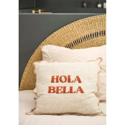 Housse de coussin brodée hola Bella en coton terracotta 45x45cm - Lumi