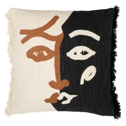 Housse de coussin brodee écru et noir 45x45cm - madeira