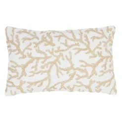 Housse de coussin coton motif coreil blanc et beige 50x30cm - estran