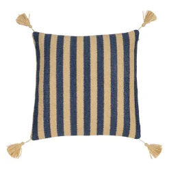 Housse de coussin d'extérieur en tissu rayé indigo et naturel 45x45cm - Medi