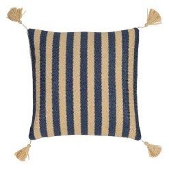 Housse de coussin d'extérieur en tissu rayé indigo et naturel 45x45cm - Medi