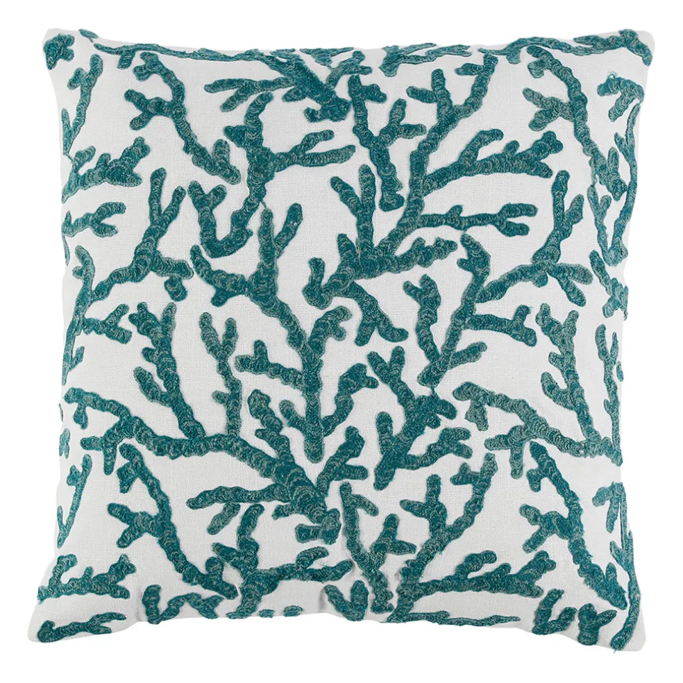 Housse de coussin en coton turquoise corail 45x45cm - Estran