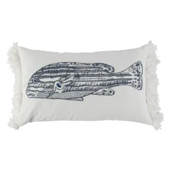 Housse de coussin en coton poisson bleu marine 50x30cm - Bord De Mer