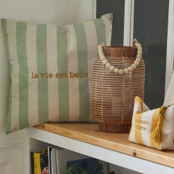 Housse de coussin en coton vert 45x45cm - Famille