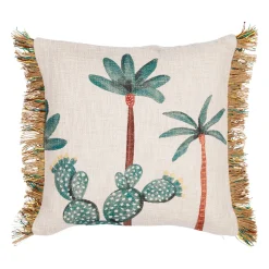 Housse de coussin en coton et jute vert et écru 45x45cm - Patchuca