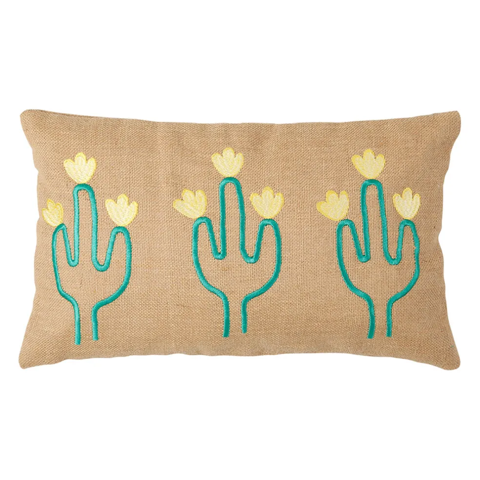 Housse de coussin en jute naturel et coton vert 50x30cm - Patchuca