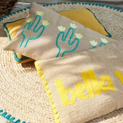 Housse de coussin en jute naturel et coton vert 50x30cm - Patchuca