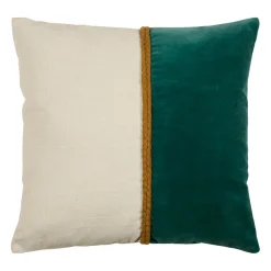 Housse de coussin en velours coton émeraude et écru 45x45cm - Neo