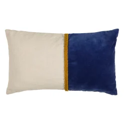 Housse de coussin en velours coton indigo et écru 50x30cm - Neo