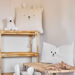 Housse de coussin ourson en velours écru 45x45cm - Songes