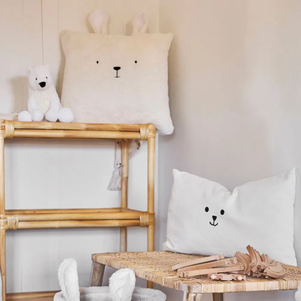 Housse de coussin ourson en velours écru 45x45cm - Songes