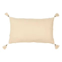 Housse de coussin rectangulaire visage brodée écru, brun et noir 50x30cm - terre brulée