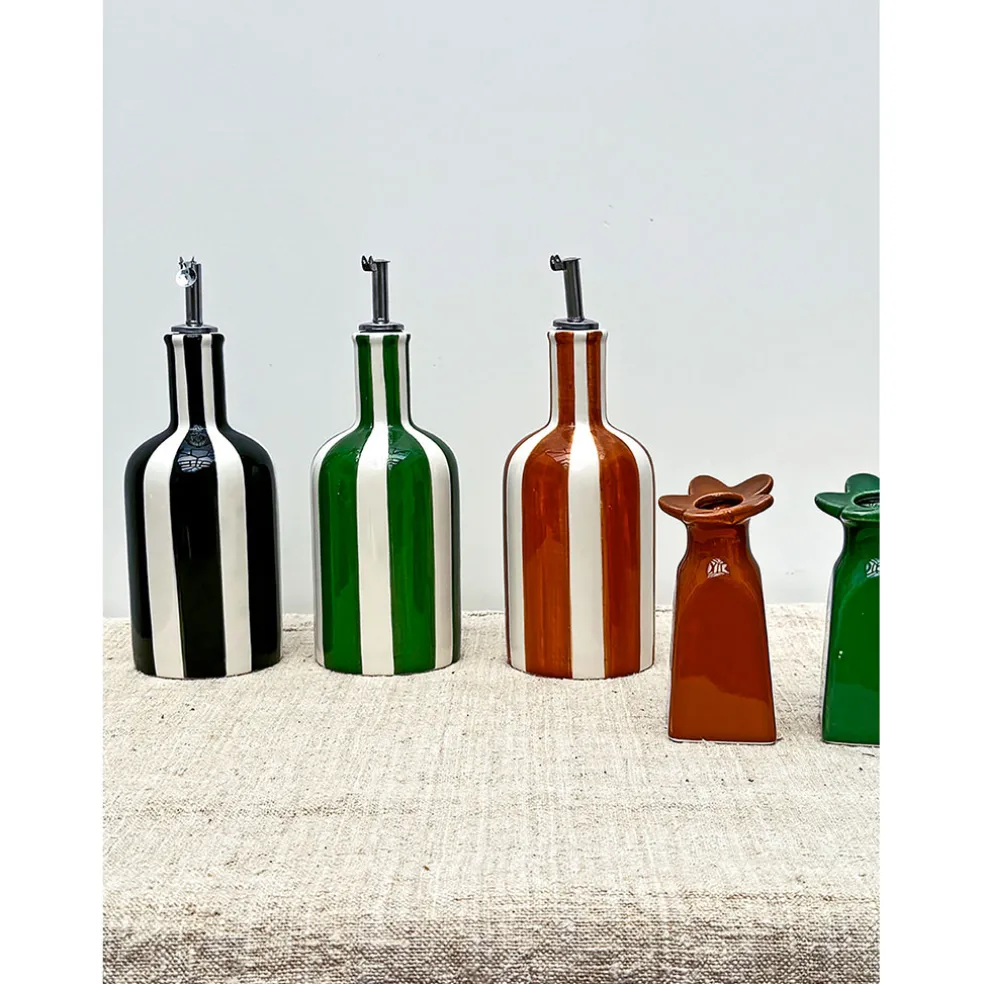 Huilier en faïence rayé marron h22cm