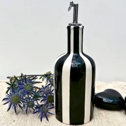 Huilier en faïence rayé noir h22cm
