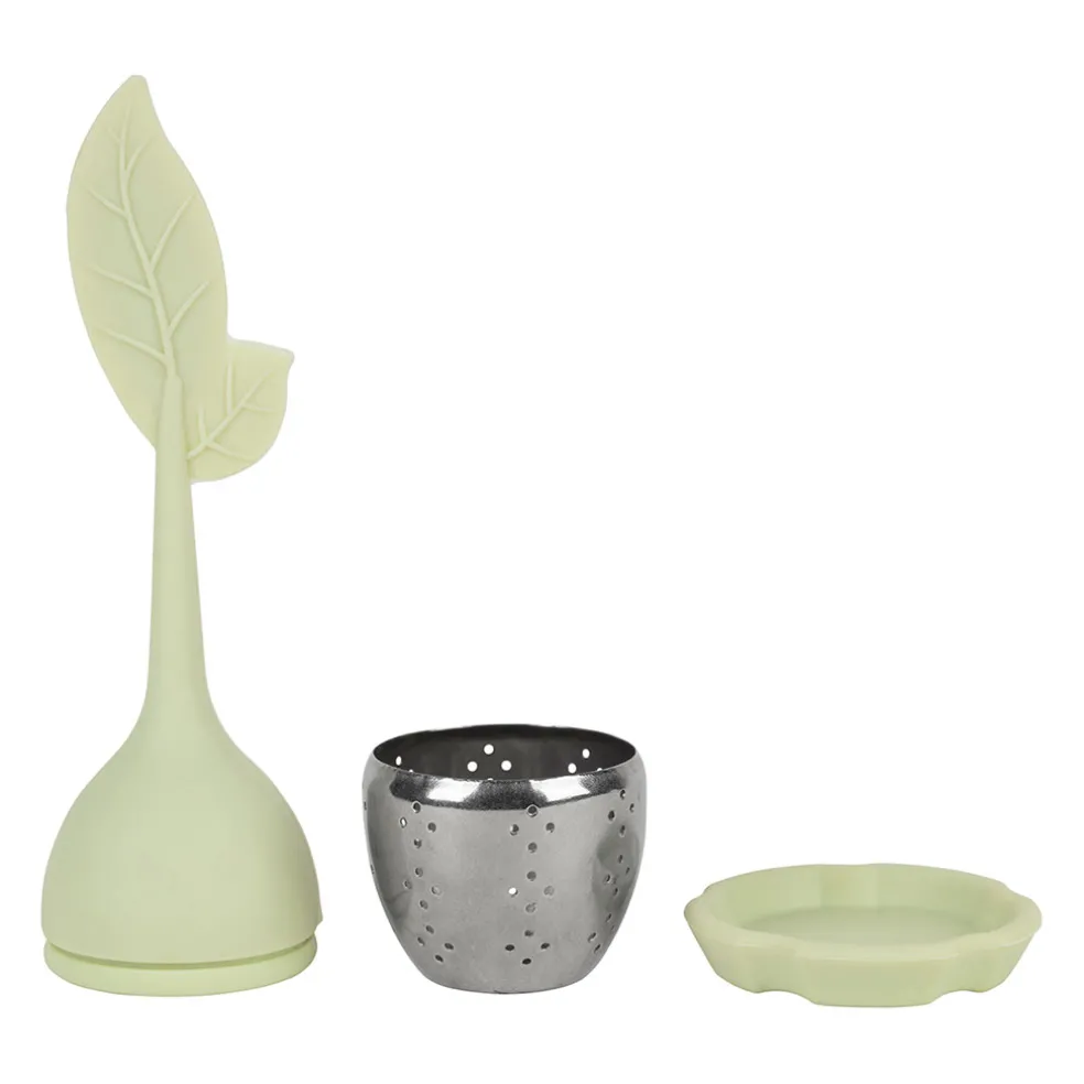 Infuseur thé en inox vert d'eau - Feuille