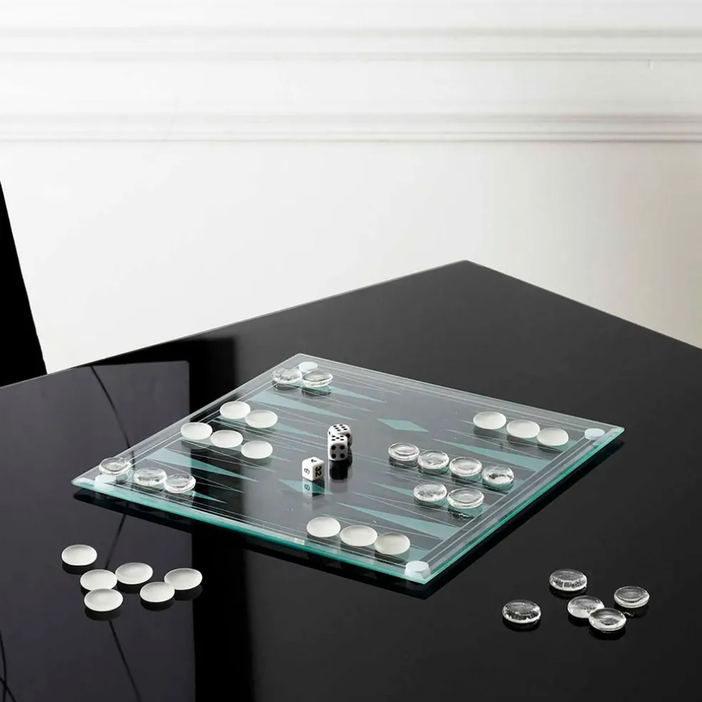 Jeu de backgammon en verre 28x28cm