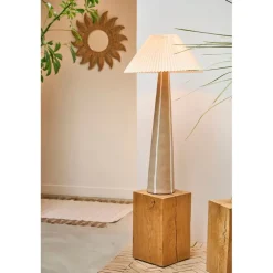 Lampadaire en céramique et lin brun et écru h103cm - Paese