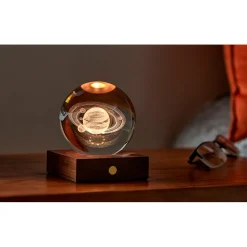 Lampe boule de cristal 3D saturne