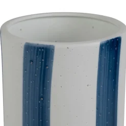 Lampe cylindre en porcelaine rayée indigo et blanc h24cm - Alaria