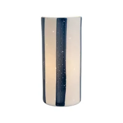 Lampe cylindre en porcelaine rayée indigo et blanc h24cm - Alaria