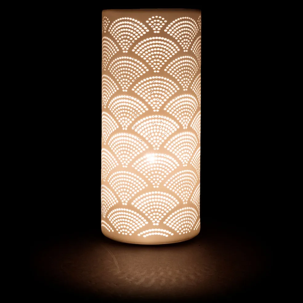 Lampe cylindre en porcelaine h27.5cm blanc - mandarin
