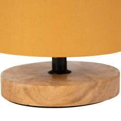 Lampe en bois d'hévéa et coton naturel et moutarde h24cm - Filen