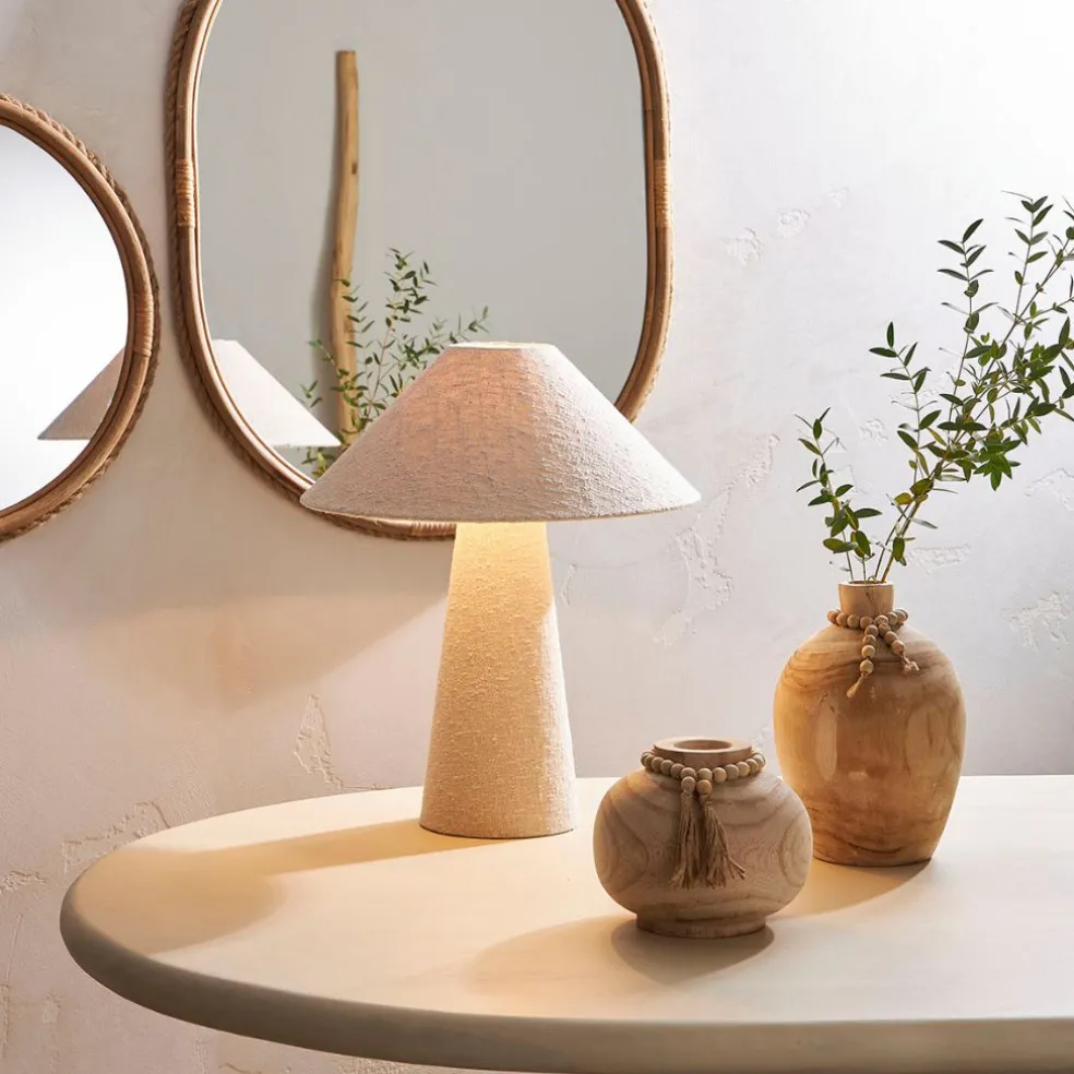 Lampe en coton et fer blanc cassé h46cm - Calypsa