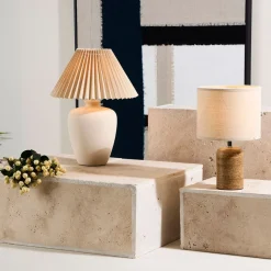 Lampe en céramique et lin écru h40cm - Greeka