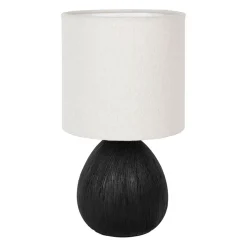 Lampe en céramique et lin noir et écru h26cm - Minimal