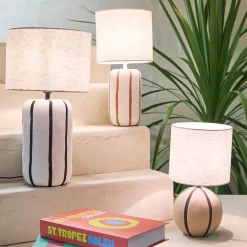Lampe en céramique rayée brun et écru h40cm - Paese