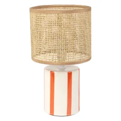 Lampe en céramique rayée corail et blanc h27cm - Medi