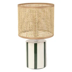 Lampe en céramique rayée émeraude et blanc h27cm - Medi