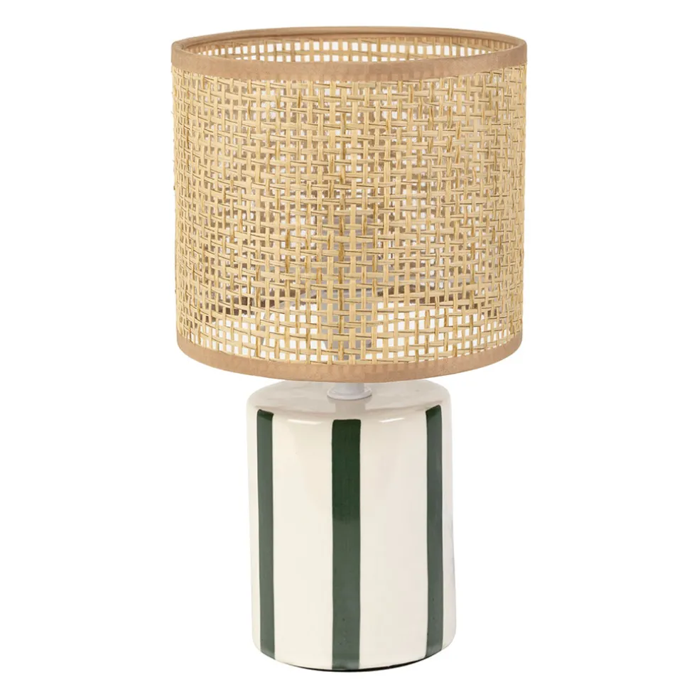Lampe en céramique rayée émeraude et blanc h27cm - Medi