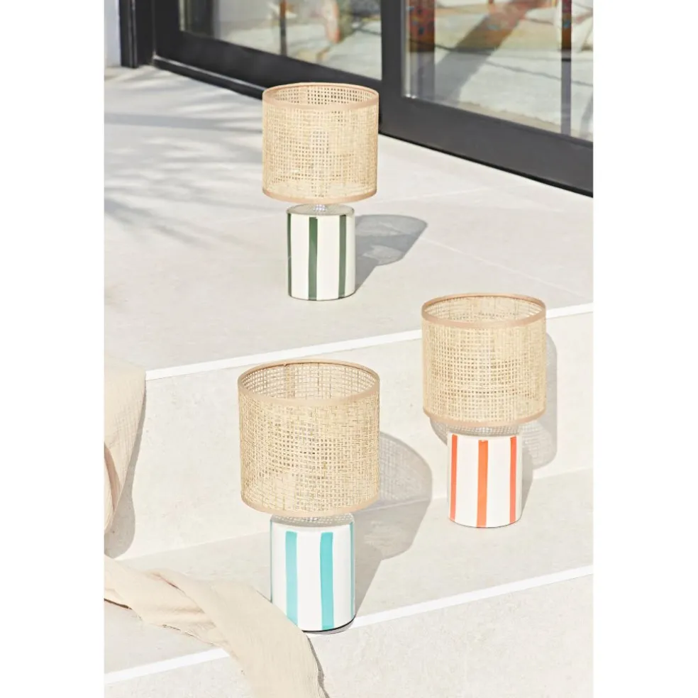 Lampe en céramique rayée émeraude et blanc h27cm - Medi