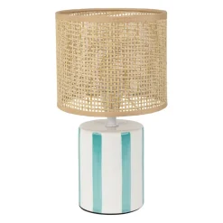 Lampe en céramique rayée turquoise et blanc h27cm - Medi