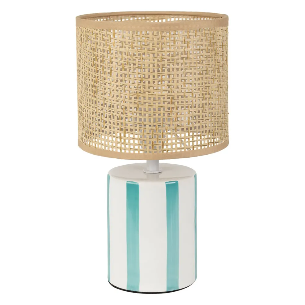 Lampe en céramique rayée turquoise et blanc h27cm - Medi