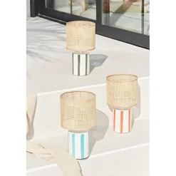 Lampe en céramique rayée turquoise et blanc h27cm - Medi
