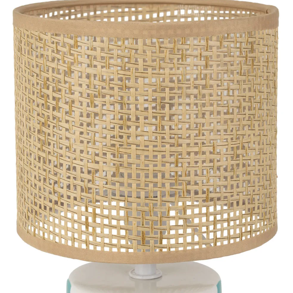 Lampe en céramique rayée turquoise et blanc h27cm - Medi