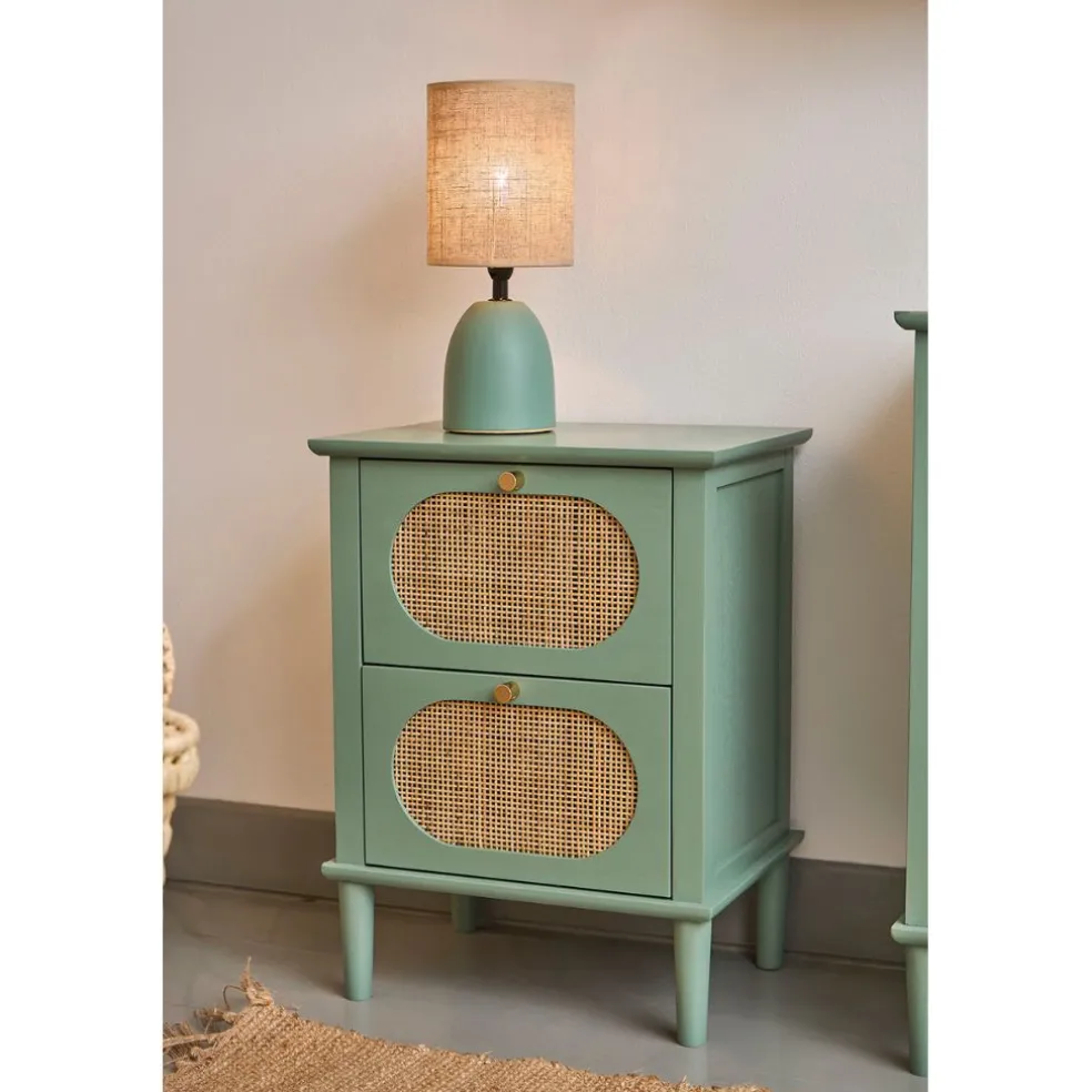 Lampe en céramique sauge et lin naturel - Jadea