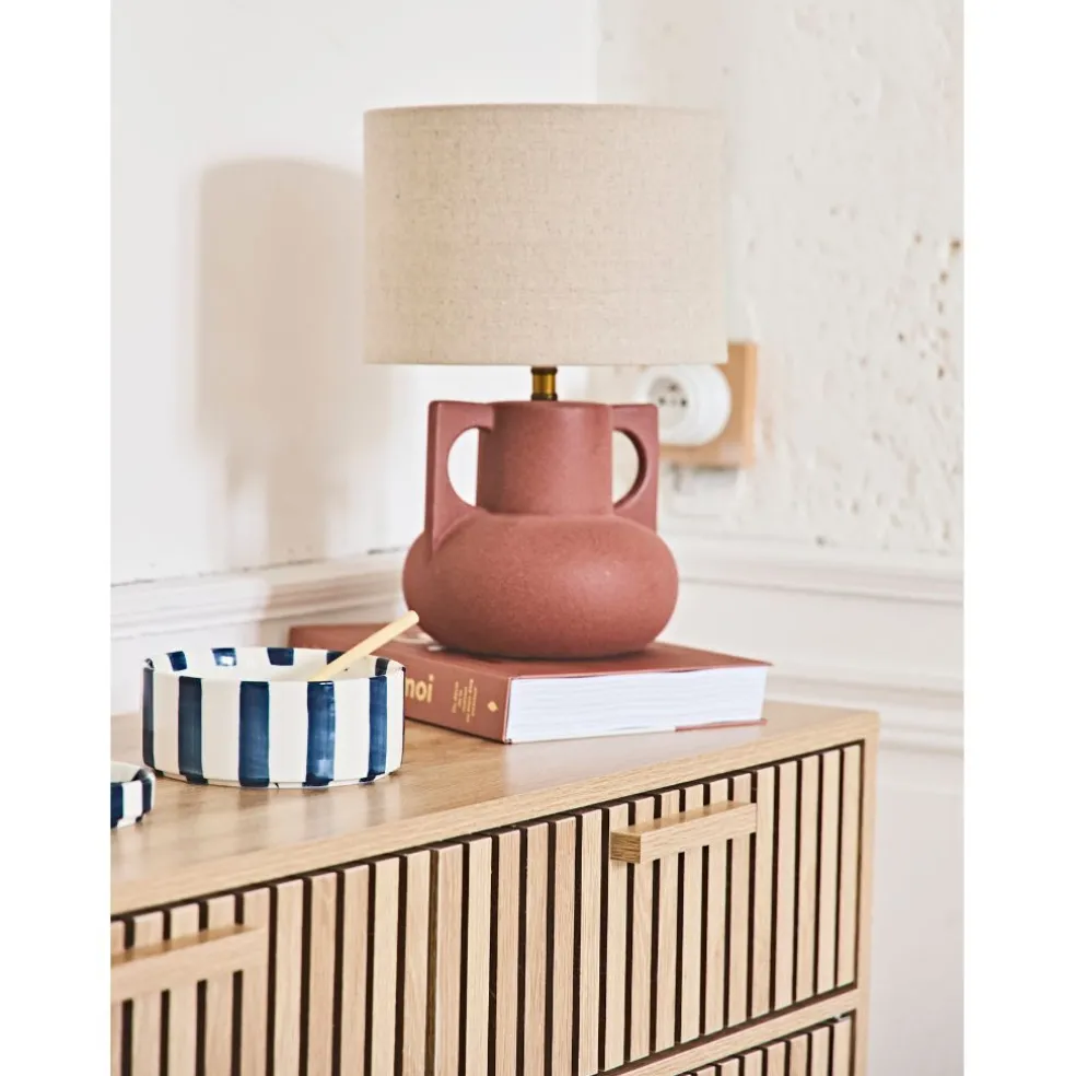 Lampe en céramique terracotta et lin h33.5cm - Eterra