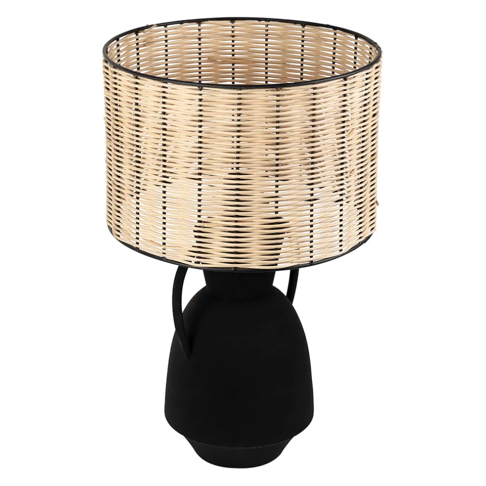 Lampe en fer noir et rotin h49cm - Haleg