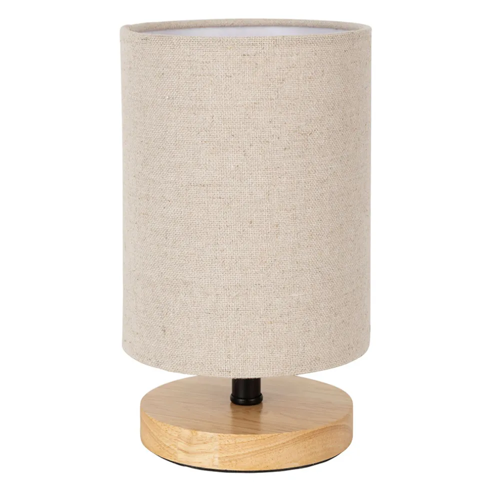 Lampe en hévéa et lin naturel et beige h23.5cm - Filen