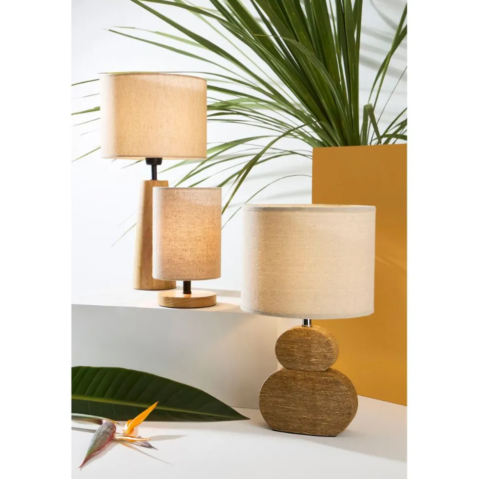 Lampe en hévéa et lin naturel et beige h23.5cm - Filen