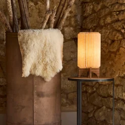 Lampe en manguier et lin naturel h41cm - Fontelo